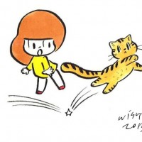 タムくんによる、マムアンちゃんが猫を探しているイラスト