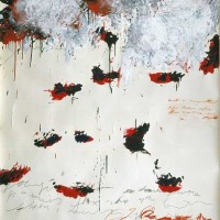 「Petals of Fire（炎の花弁）」 1989 年 144×128cm アクリル絵具、オイルスティック、色鉛筆、紙