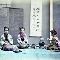 二代目鈴木真一「茶道」1880年代、鶏卵紙、手彩色