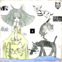 「ピカソとフジタとミロとわたしの猫、そしてコクトーの猫」 制作年 2016年, 技法 ジクレー版画 ・70部限定