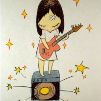 奈良 美智「Guitar girl」49.8×40.0ｃｍ 、ｅｄ．28/75 、 リトグラフ 、 2003年
