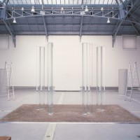 BOIS/VOIS/SOIS｜2002　Glass, water, ash ｜700 x 300 cm｜Installation view at La Verriere Hermes, Brussels