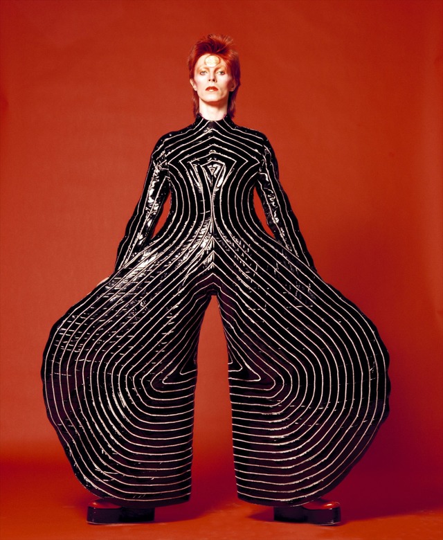 Stripe bodysuit for Aladdin Sane tour, 1973 Design by Kansai Yamamoto, Photograph by Masayoshi Sukita©Sukita/The David Bowie Archive 2012
