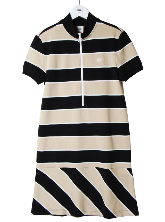 「ZIPPED POLO DRESS WITH CYCLIST COLLAR_brown&black stripe」（1万9,000円）