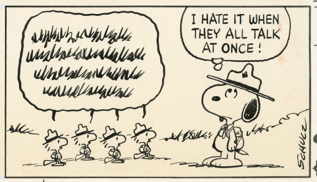 謎の鳥ウッドストックと仲間たち「ピーナッツ原画」(部分)1982年7月25日
