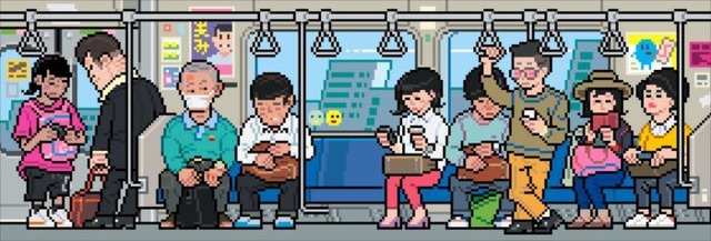 Louis Vuitton Travel Book Tokyo, illustre par Eboy, 2017: subway commuterst.