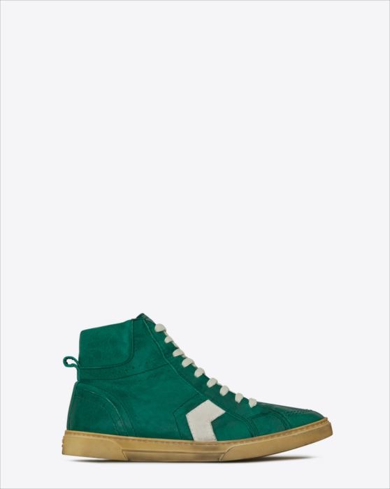 JOE MID TOP SNEAKER IN VINTAGE GREEN AND OFF WHITE LEATHER.（12万円）